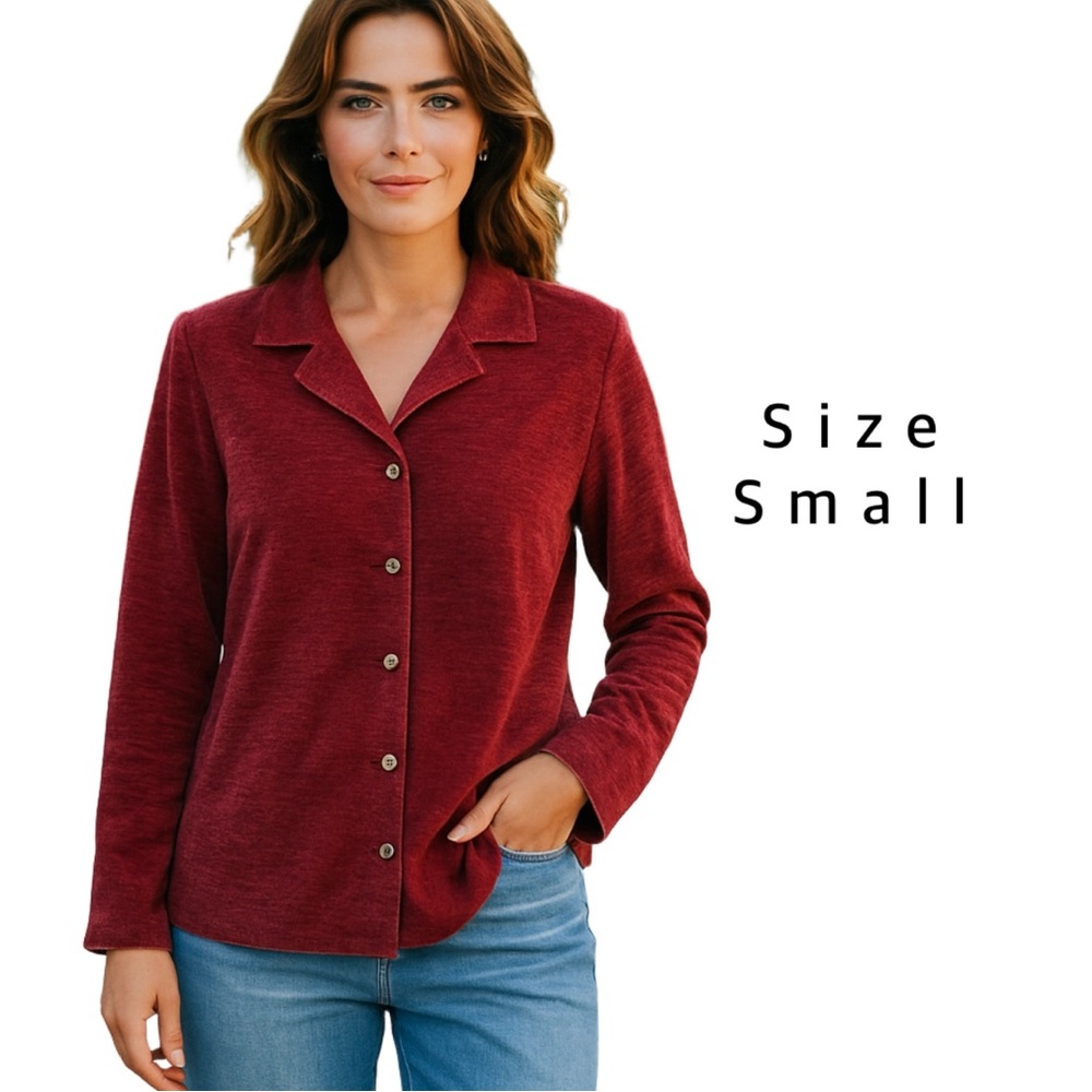 Classic Elements Burgundy Shirt Jacket – Vintage-Inspired Button-Up, Small